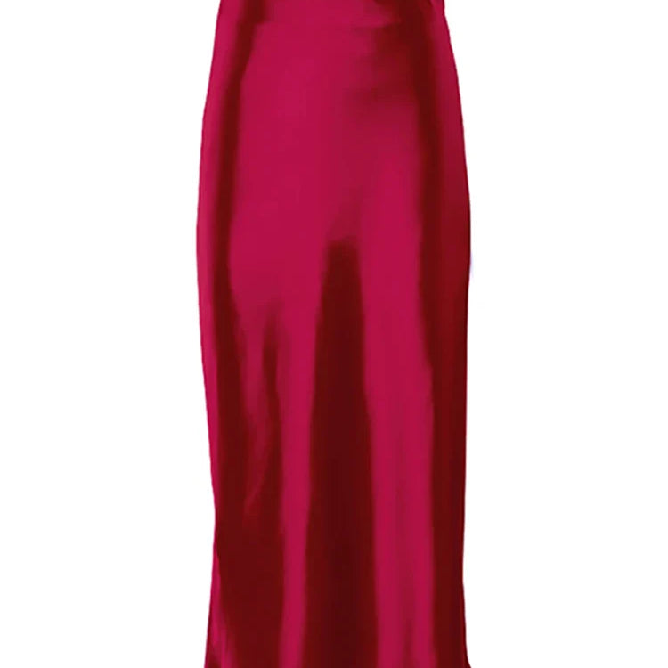 Mnealways18 Solid Purple Satin Silk Skirt Women High Waisted Summer Long Skirt New Elegant Ladies Office Skirts Midi Spring Red