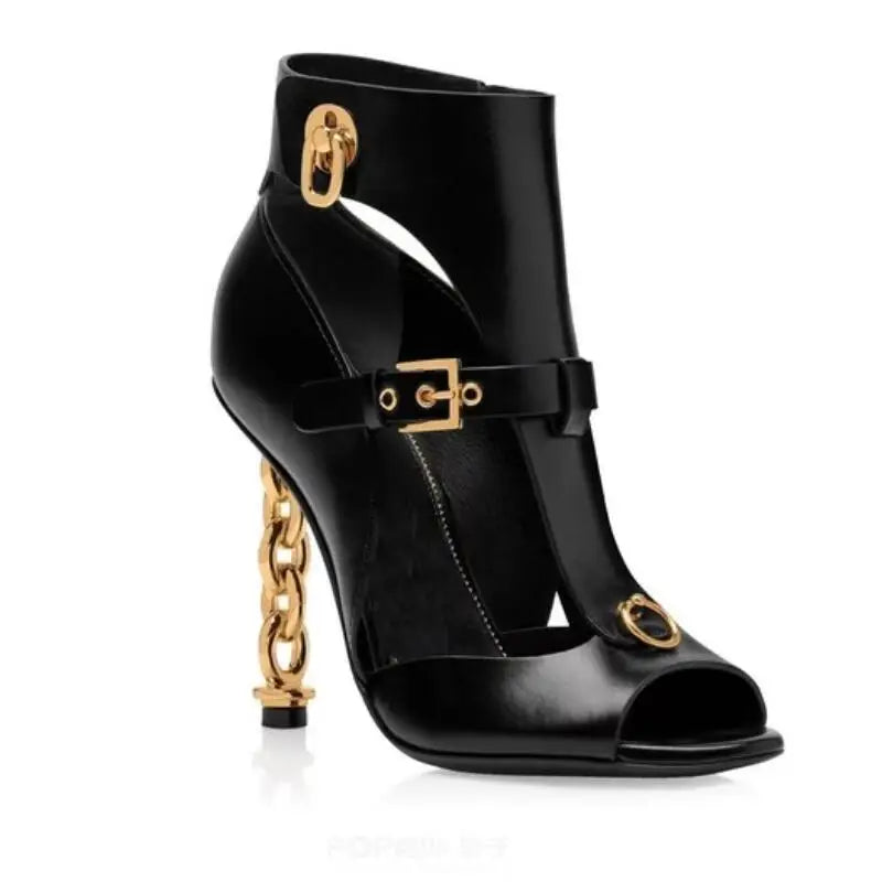 Sexy High Heel Hollow Short Boots Summer Roman Sandals Brand New Pumps Women's Shoes Black Big Size black