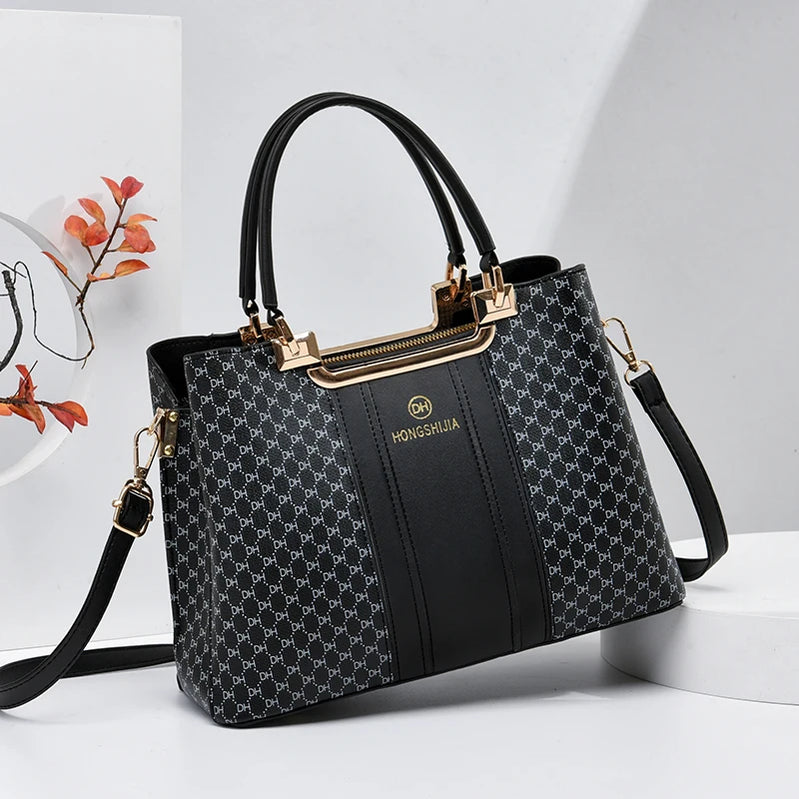 Plaid Pattern Shoulder Bag, Portable Handle Large Capacity Handbag, Detachable Strap Classic Shoulder Bag black