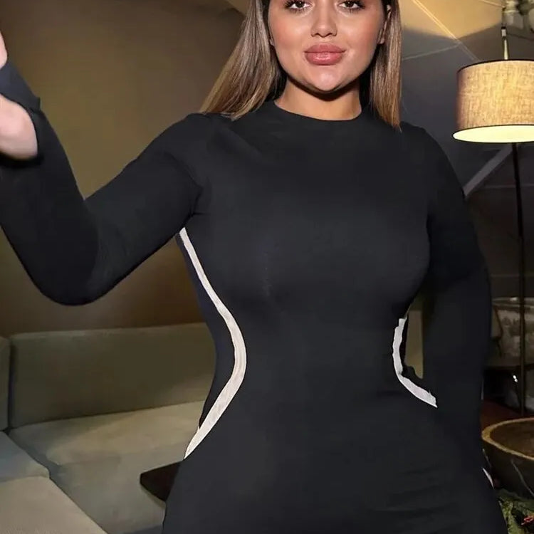 Women Autumn Winter Long Sleeve Party Club Streetwear Bodycon Black Long Dress Wholesale Items For Business