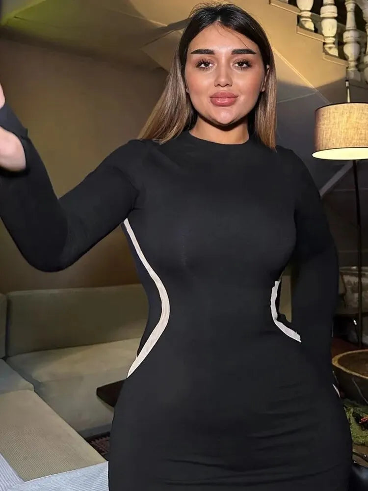Women Autumn Winter Long Sleeve Party Club Streetwear Bodycon Black Long Dress Wholesale Items For Business