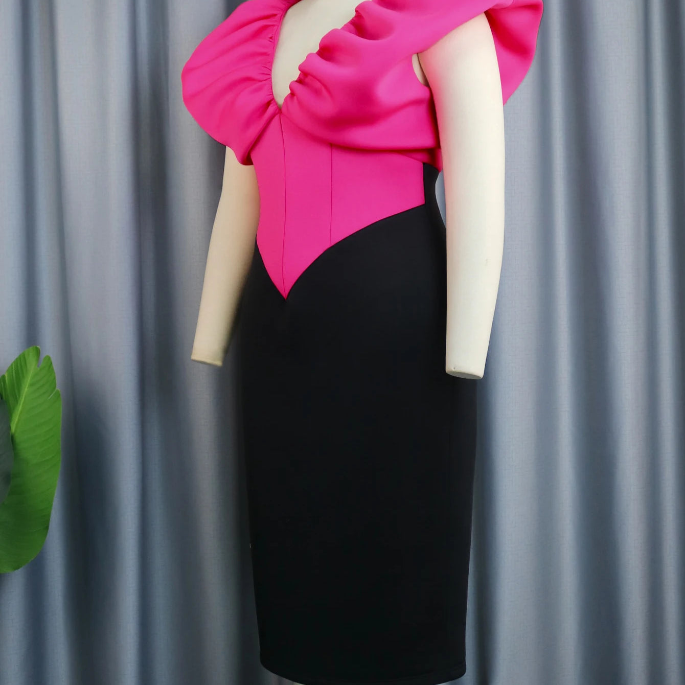 Deep V Neck Party Dress Rose Black Patchwork Sleeveless High Waist Evening Party Large Size Midi Pencil Gowns Outfits for Ladies