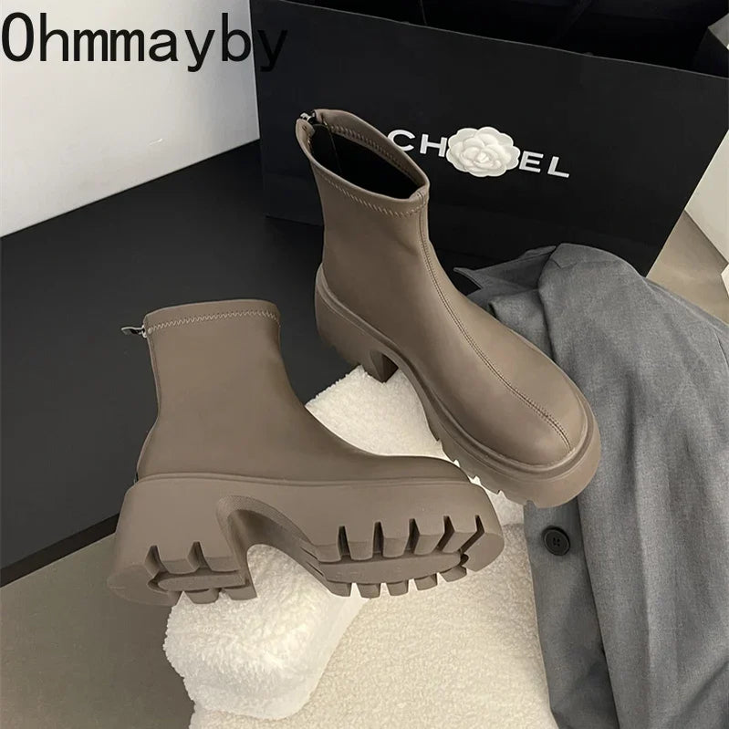 Winter Ankle Boots For Women Fashion Back Zippers Short Boots Female Elegant Platform Thick Bottom Women's Knight Botties