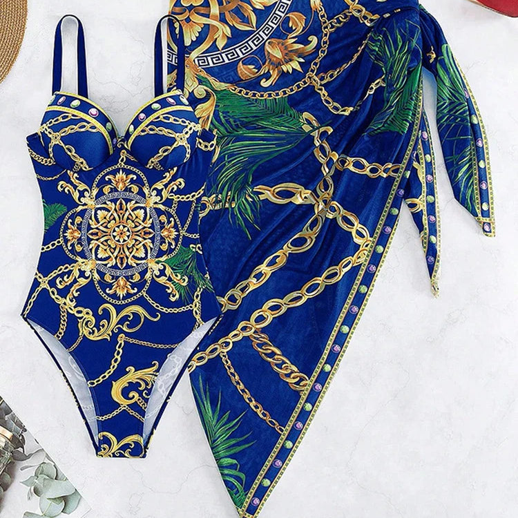 VigoBeviya Sexy Print Strapped 2 Piece Swimwear Women Strapped Push UP One Piece Swimsuit Monokini Backless Bathing Suit