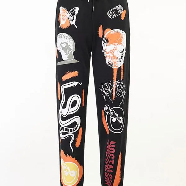 Women Sweatpants Joggers Y2K Harajuku Cartoon Skull Printed Streetwear Sweatpants Pants Casual High Waist Sweatpants 2022 Winter black