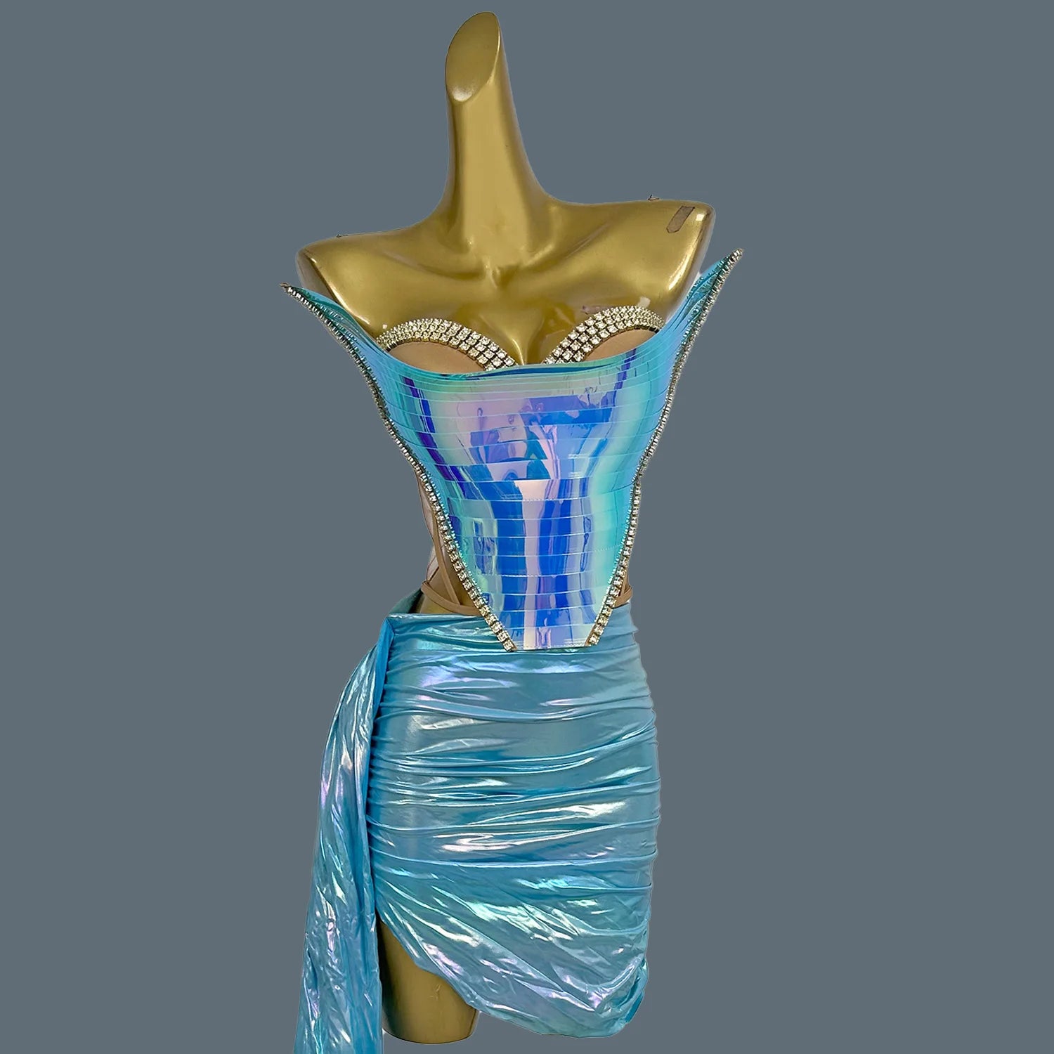 Gold Sequined 2 Pcs Set Design Sparkly Women Prom Gowns Performance Clubwear Ballroom Stage Wear Drag Queen Outfit Douniu