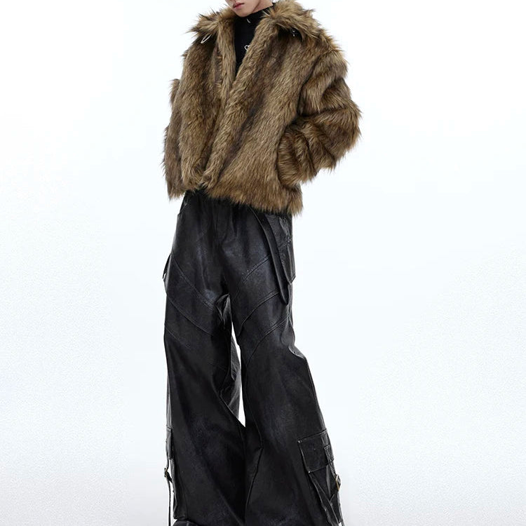 Mauroicardi Winter Short Thick Warm Brown Hairy Soft Faux Fur Coat Men with Turn-down Collar Long Sleeve Fluffy Jackets 2024