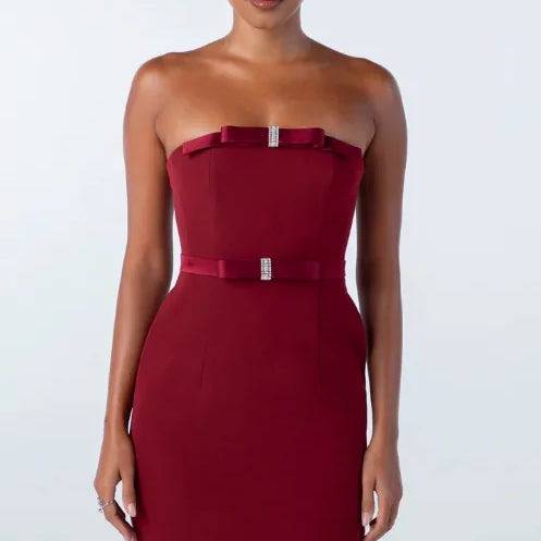 Arrival Women Sexy Strapless Bow Bodycon Mid-calf Dress Celebrate Birthday Party Date Cocktail Outfit