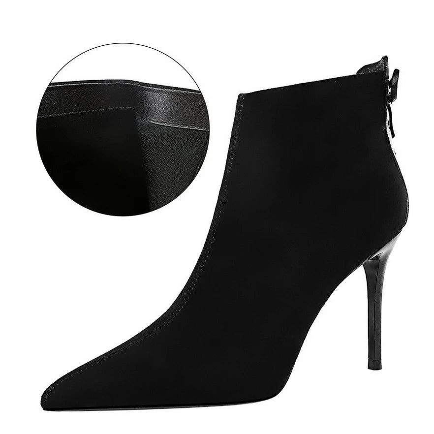 Shoes Suede Women Boots Fashion Women Ankle Boots Pointed Toe High-heel Boots Sexy Black Short Boots Winter Shoes Warm 173-7-black9.5cm