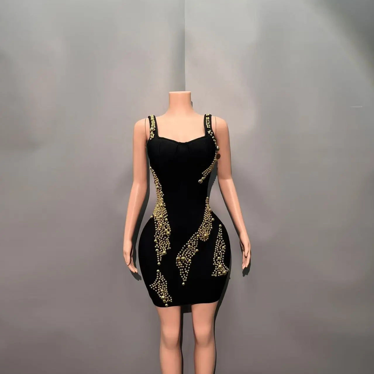 Women Sleevelss Sexy Square Collar Beading Bodycon Mini Bandage Dress Celebrate Nightclub Party Birthday Outfit