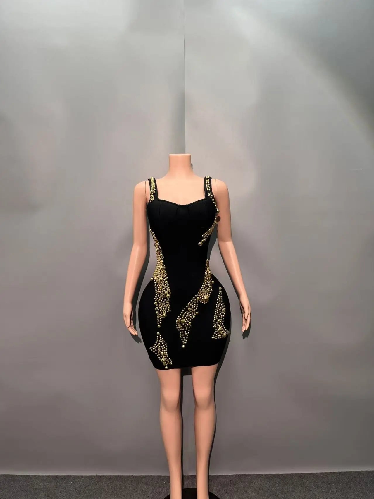 Women Sleevelss Sexy Square Collar Beading Bodycon Mini Bandage Dress Celebrate Nightclub Party Birthday Outfit