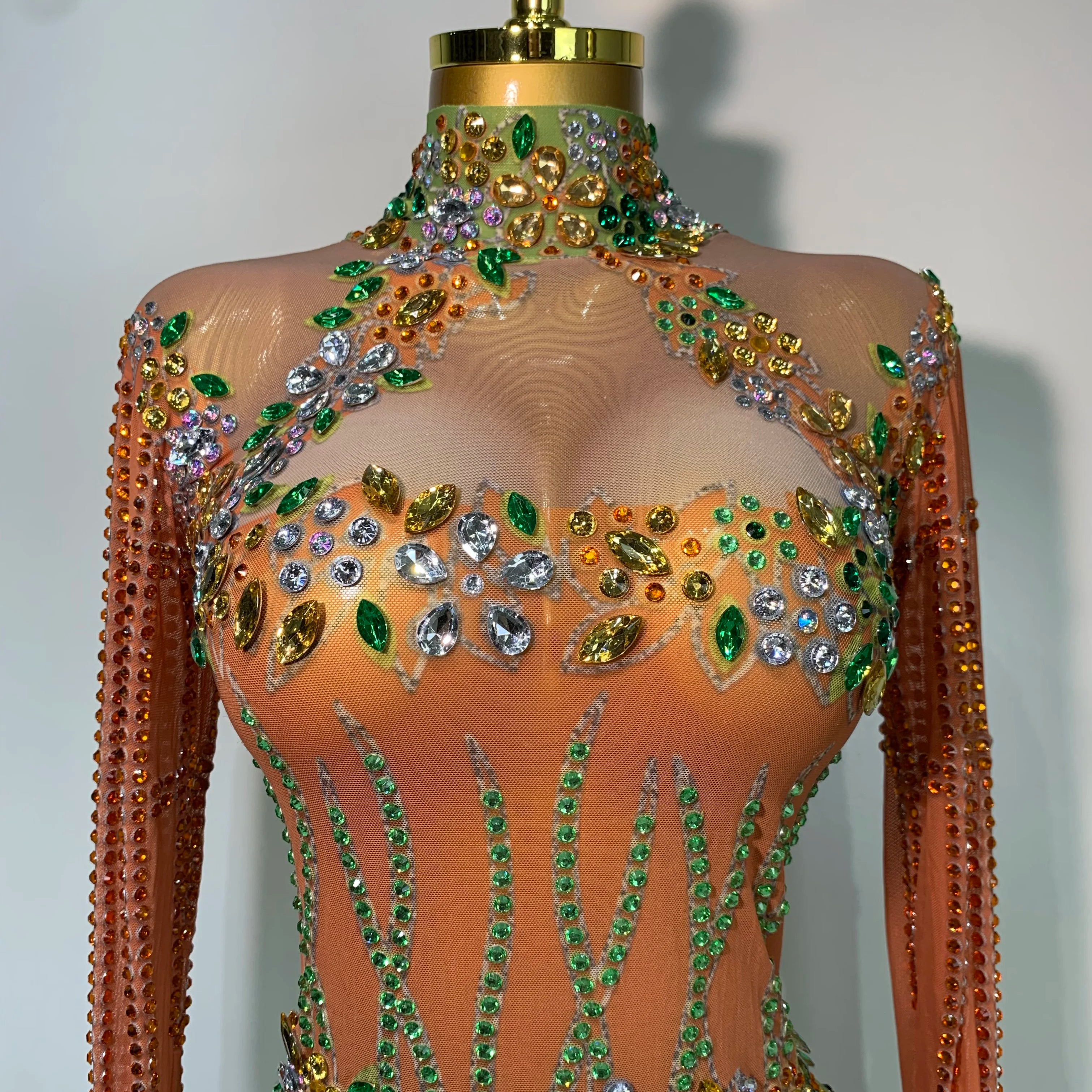 Luxury Birthday Dress Women Sparkly Diamond Short Dress Sexy Mesh See Through Celebrate Evening Party Singer Performance Costume