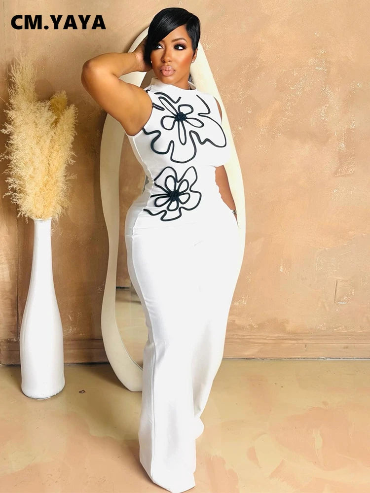 CM.YAYA Fashion Women Sunflower Sleeveless Tank Jumpsuits 2025 Summer Street Birthday Sexy Party Outfits One Piece Suit Rompers