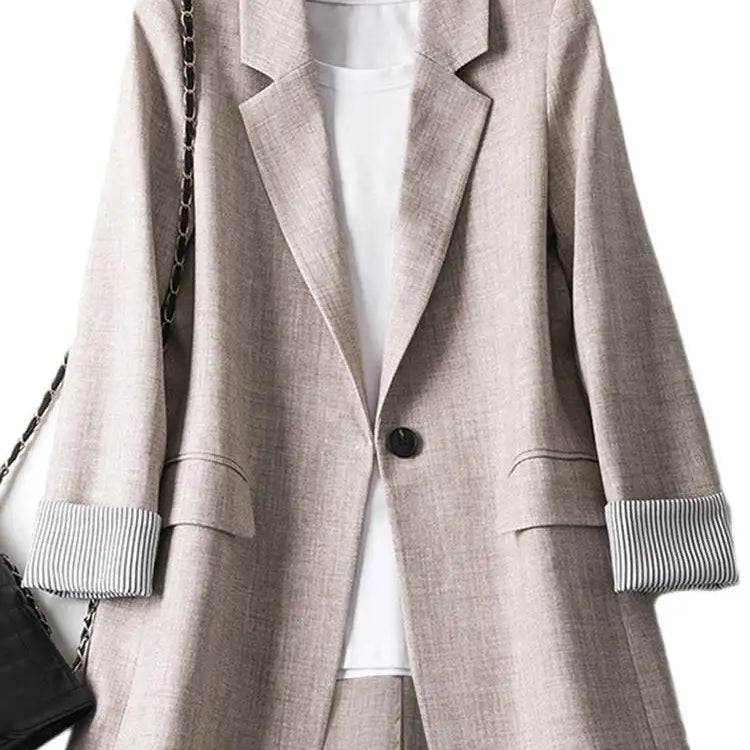 Fashion Office Women Blazer OL Casual Long Sleeve Coats Elegante Lapel Female Work Outwear Solid Simple Formal Suits Khaki