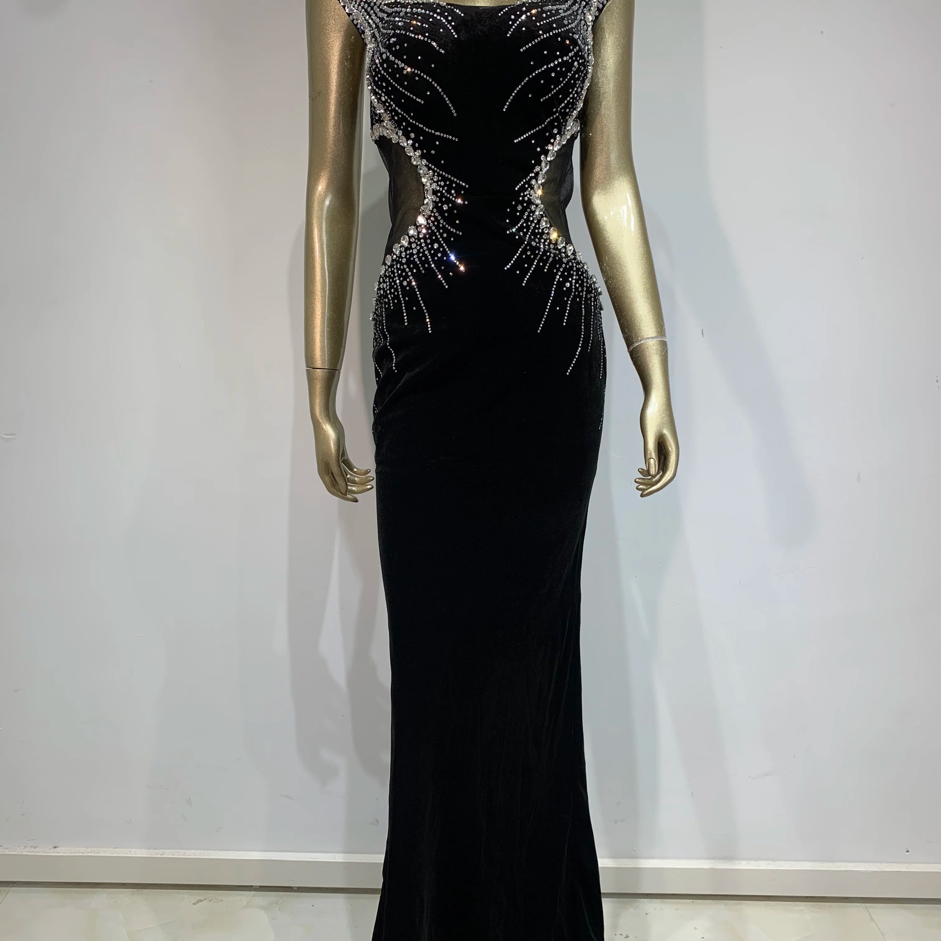 Women Luxury Sexy Strapless Diamonds Crystal Black Maxi Long Gowns Dress 2024 Elegant Evening Party Club Dress Vestido