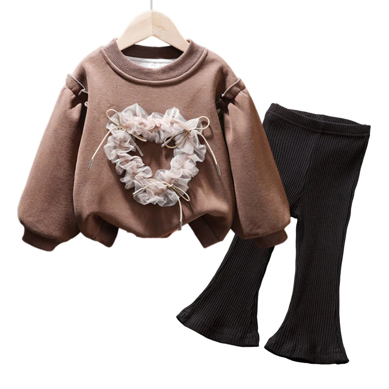 Korea Autumn Kids Clothing Set Baby Girls Cotton Stripe Sweatshirt Tops+Leggings Pants Set Casual Girls Suit Outfits New Girls 2 pcs set J