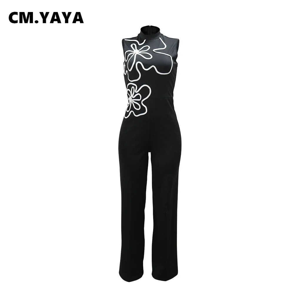 CM.YAYA Fashion Women Sunflower Sleeveless Tank Jumpsuits 2025 Summer Street Birthday Sexy Party Outfits One Piece Suit Rompers