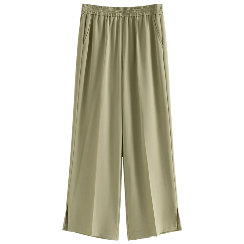 DUSHU Simple Commuting Style Versatile Straight Casual Pants for Women's Spring New High Waisted Long Trousers Female Light Green