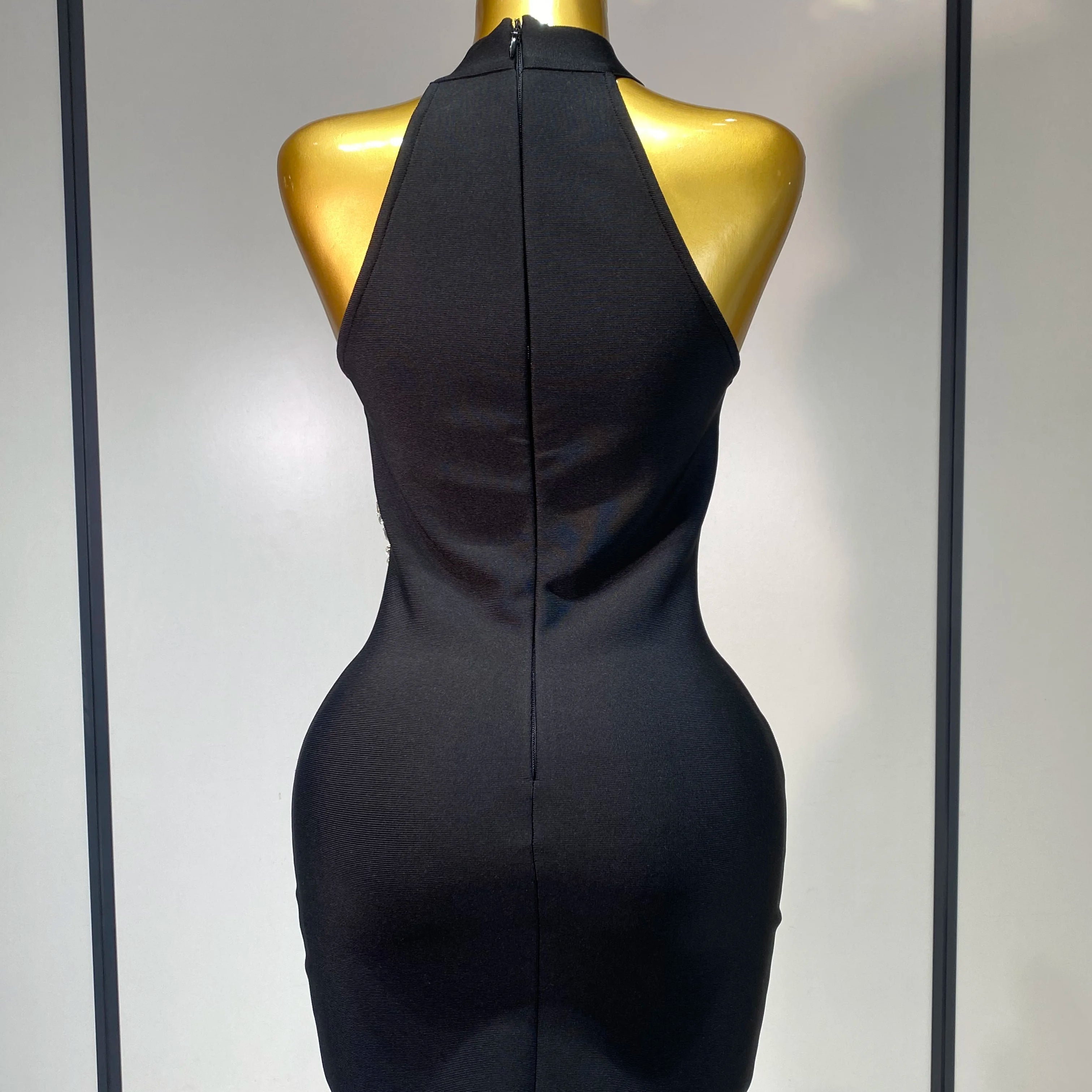 Women Sexy High Neck Shinning Crystal Bodycon Mini Bandage Dress Nightclub Party Luxury Birthday Elegant Celebrity Evening Dress