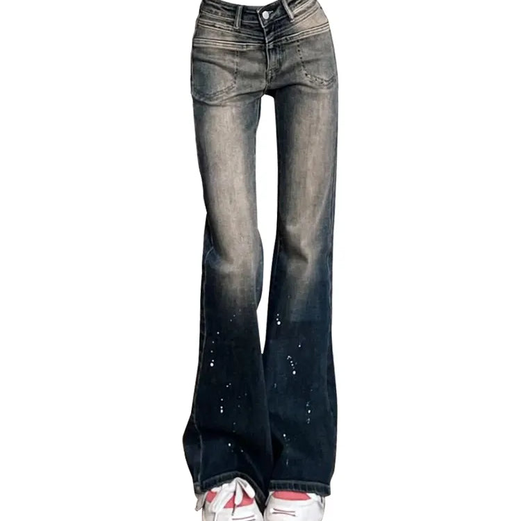 Mode -Gradient Blue Denim Hosen Frauen Pailletten funkelnde Design hohe Taille schlank