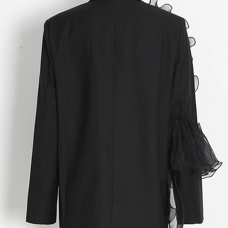 Patchwork Mesh Solid Casual Blazers For Women Notched Collar Long Sleeve Spliced Single Breasted Temperament Blazer Female