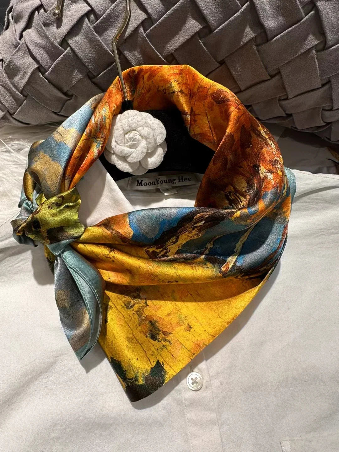 BYSIFA| New Grey Blue Silk Scarf Fashion Floral Design 70cm Square Scarves Fall Winter Neck Scarf Hijab Sweet Headband 65*65cm brich forest