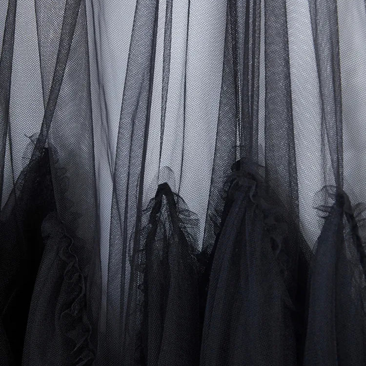 DEAT Summer Women's Dress New Fashion Round Neck Loose Gauze Spliced Ruffles Sleeve Ankle-length Dresses Female JR77101