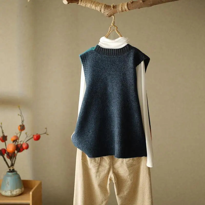 Retro Knitted Vest Cardigan Autumn/Winter Loose Design Sense Small Sweater Tank Top Women Outwear Sweater Vest Female