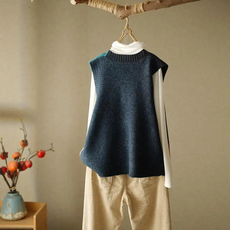 Retro Knitted Vest Cardigan Autumn/Winter Loose Design Sense Small Sweater Tank Top Women Outwear Sweater Vest Female