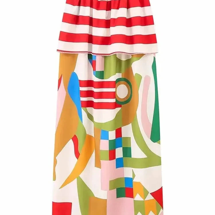 TRAF Print Skirts Women Summer Midi Skirt Ruffle Dress Elastic Waist Skirts Luxury Elegant Women's Skirts Aesthetic Skirts MULTI