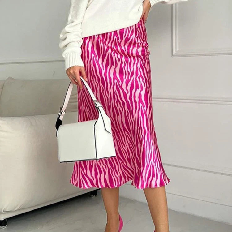 2023 Summer Autumn Women Elegant Midi Satin Skirts Printed High Waist Office Ladies Bodycon Pencil Slim Skirt For Women
