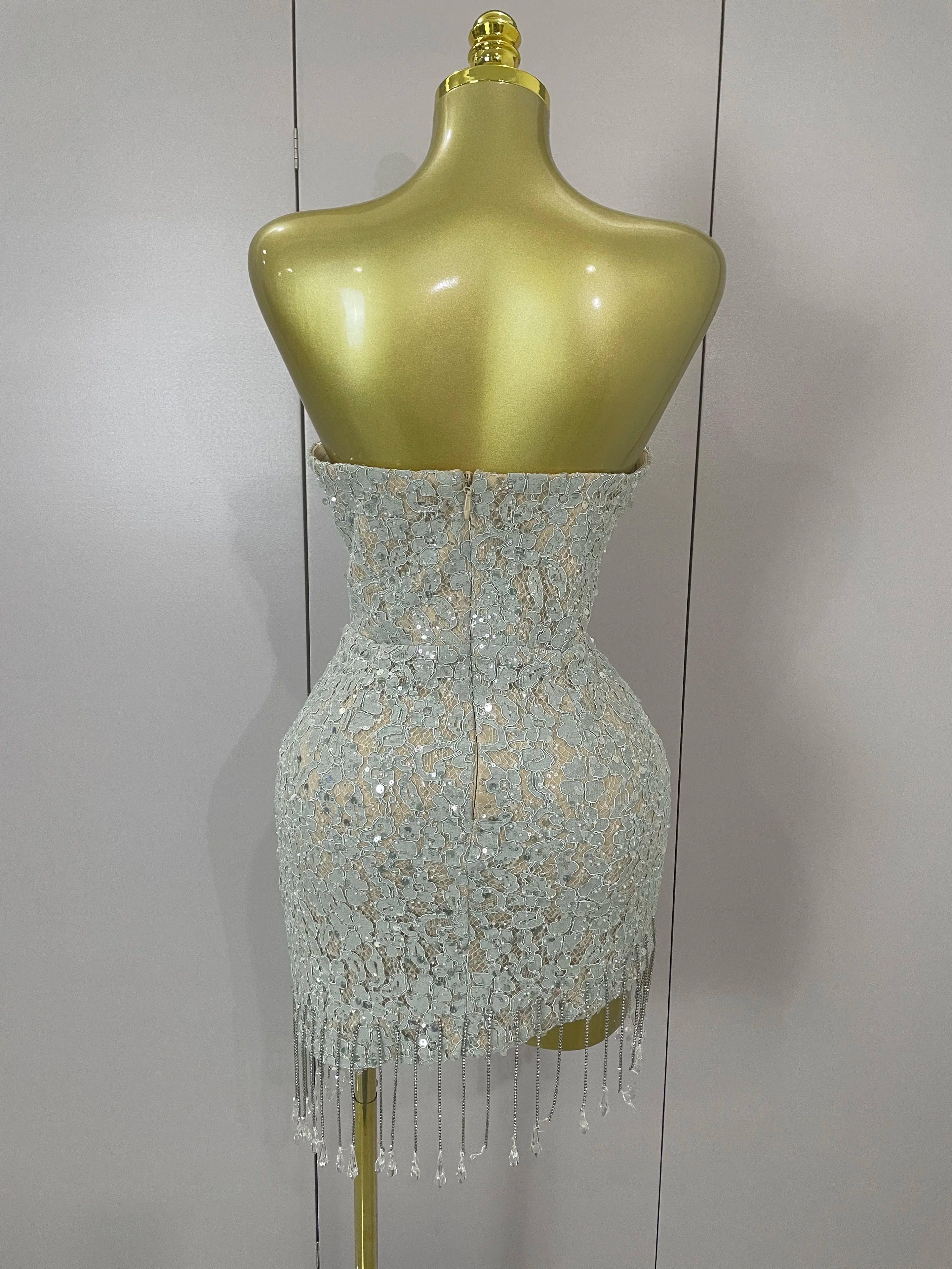 Luxury Sparkle Diamond Tassel Halter Cocktail Dress 2025 Women Elegant Evening Formal Gowns Wedding Party Dresses Stage Costumes