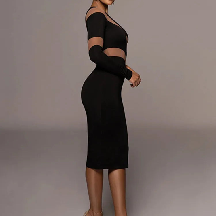 CNYISHE One Shoulder Mesh Sheer Midi Dress for Women Party Club Elegant Dresses Autumn Fashion Streetwear Sexy Slim Dress Robes