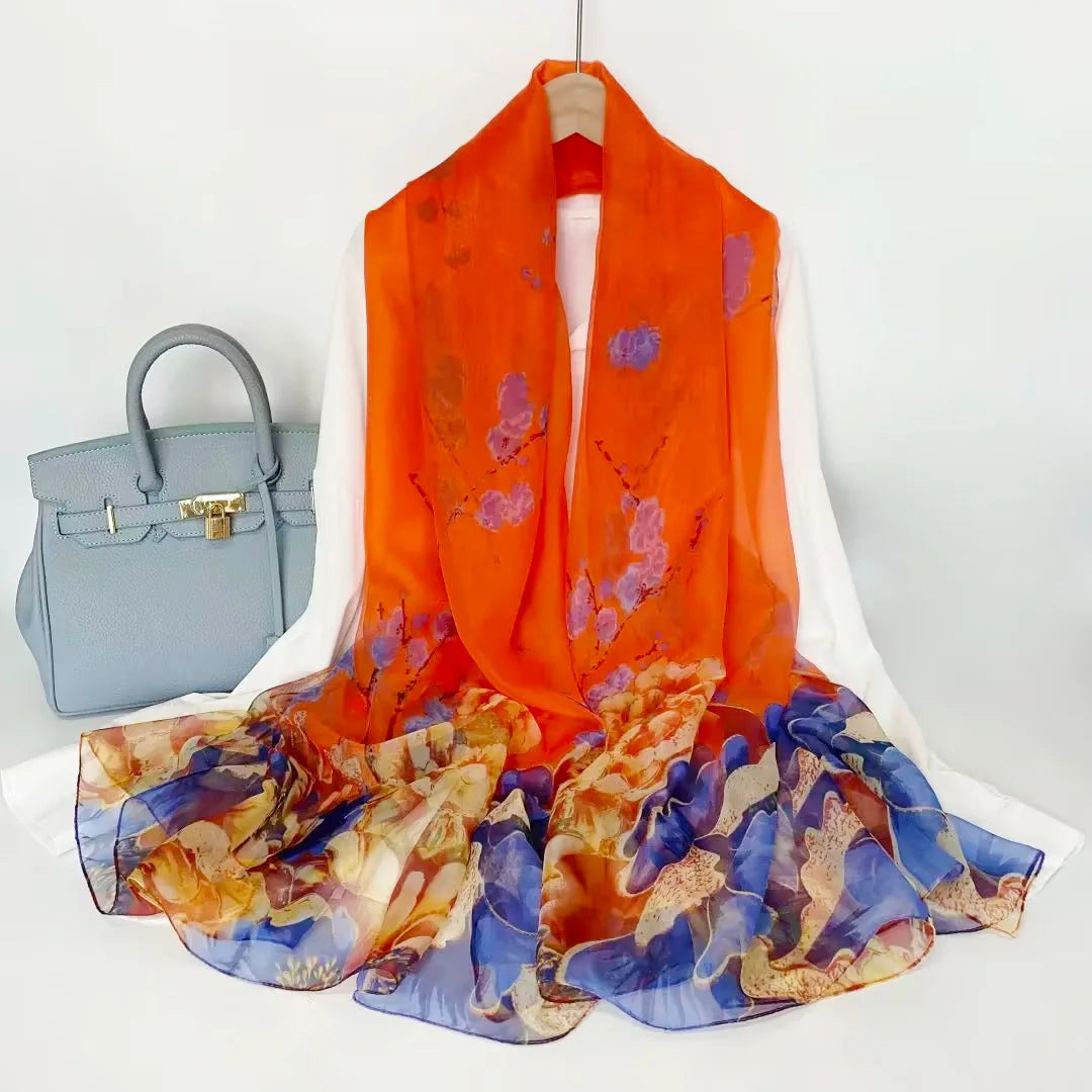 Silk Scarf Foulard Female Headbanda Luxury Hijab Women Soft Warm Pashmina Beach Scarves Echarpe Shawl Large Wrap Echarpe Bandana see chart 29