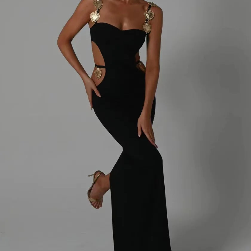 High Quality 3 Colors Women Sleeveless Sexy Sequined Hollow Out Bodycon Long Rayon Bandage Fashion Cocktail Birthday Maxi Dress