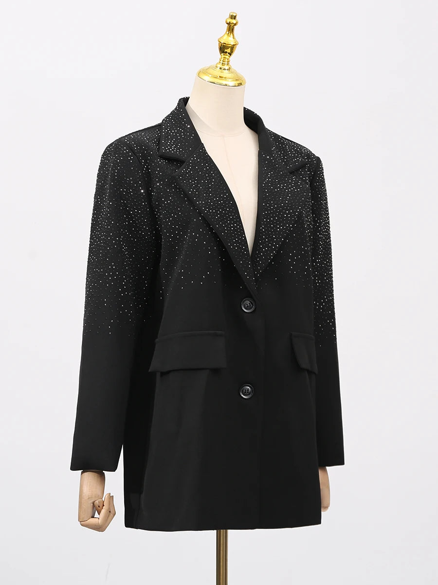 TWOTWINSTYLE Solid Spliced Stick Drill Elegant Jackets for Women Lapel Long Sleeves Patchwork Single Breasted Jacket Female New