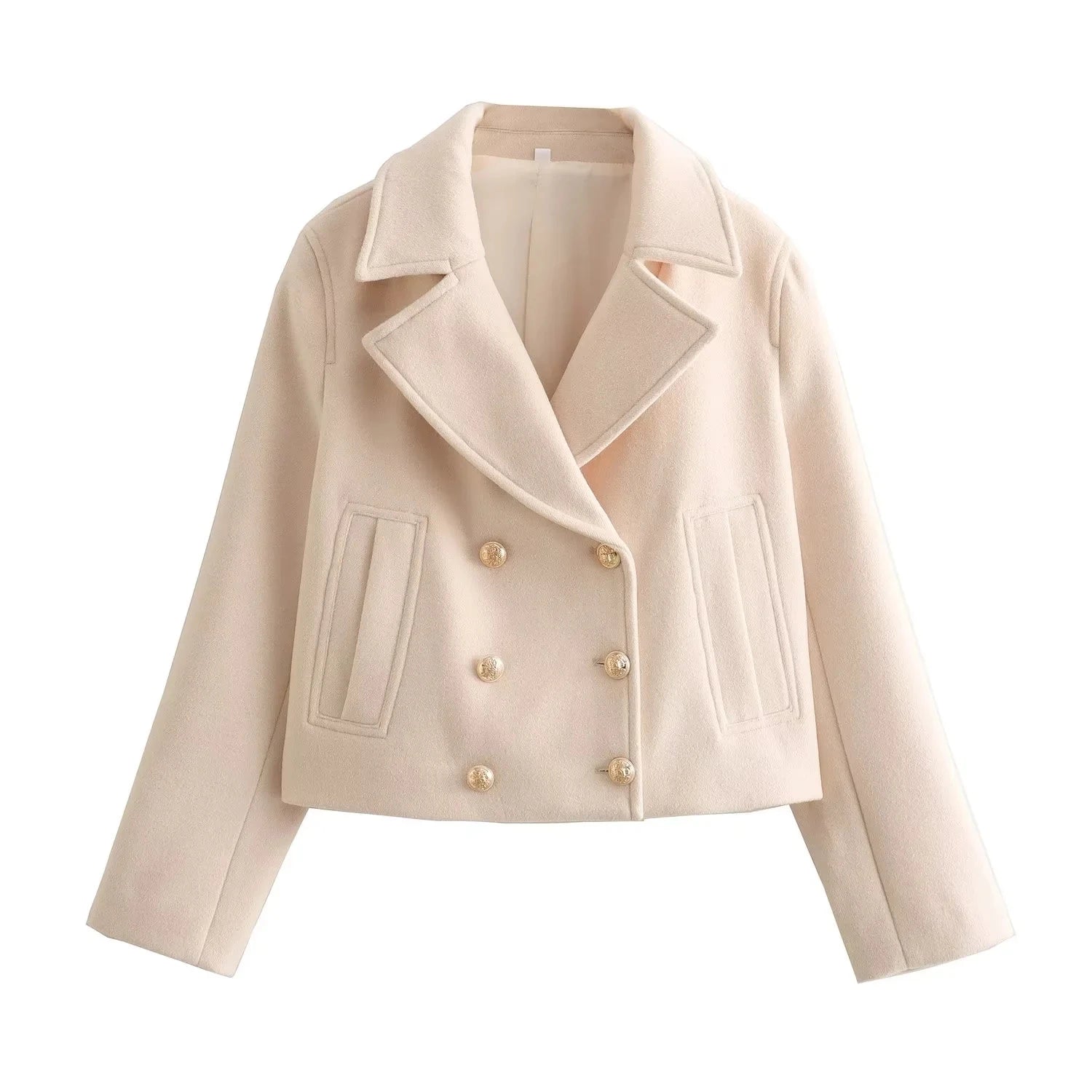 Autumn Winter Women Casual Double Breasted Jackets Fashion Office Lady Loose Solid Elegant Demi-season Short Jackets As Picture 2