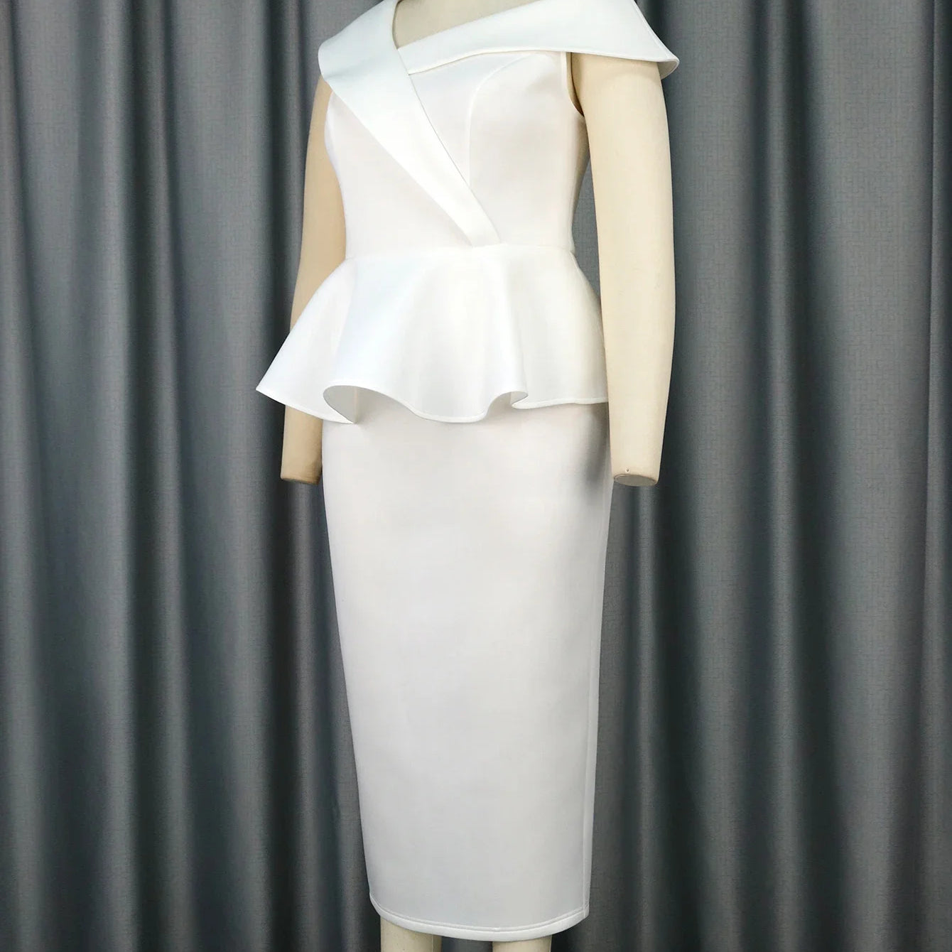 Plus Size White Dress Party Women's One Shoulder Short Sleeve Slim Fit Midi Dresses Elegant Birthday Club Evening Gowns