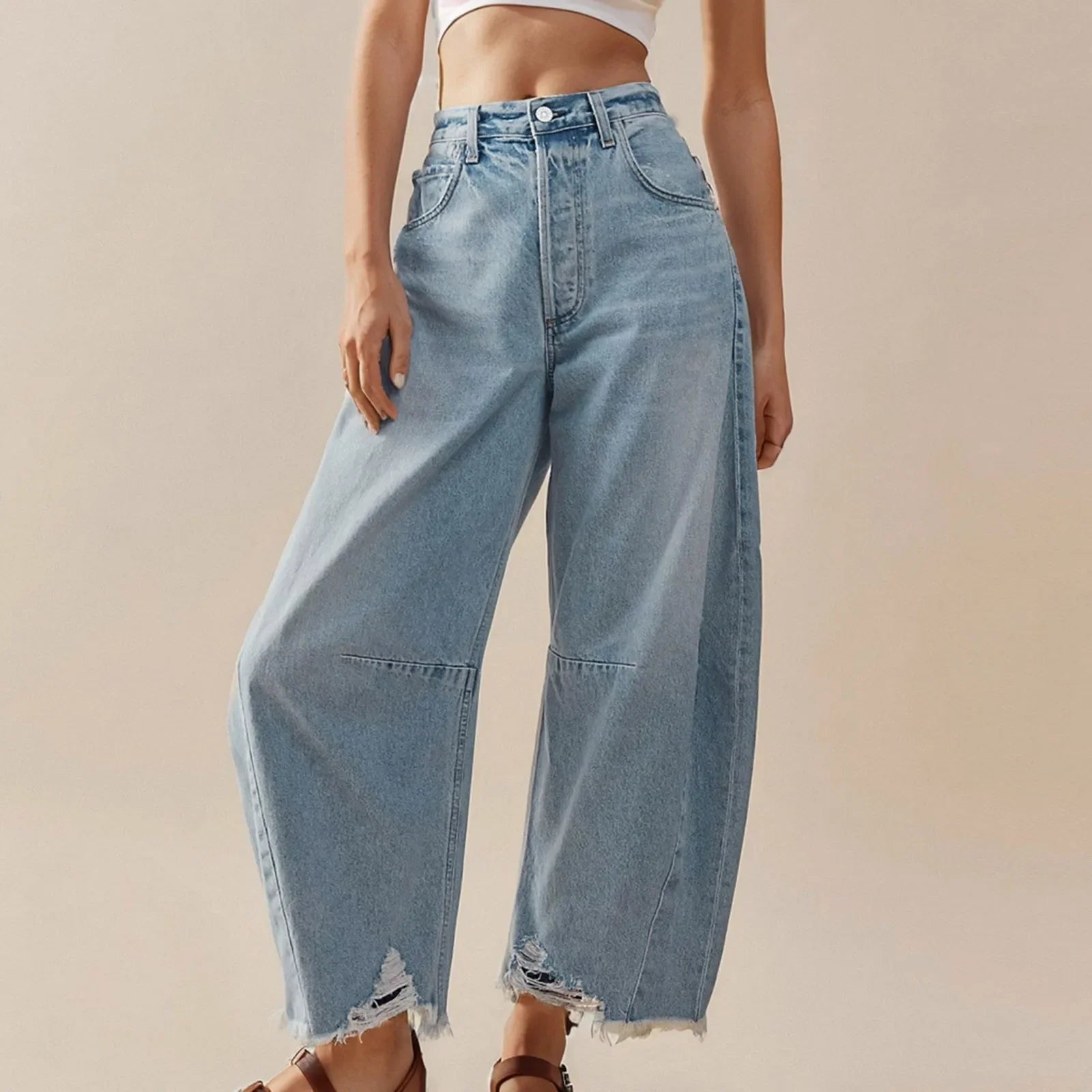Women's Denim Pants Blue Wide Leg Jeans Cotton High Waist Casual Loose Trousers Office Ladies Woman Spring Autumn 2024 Light Blue CN