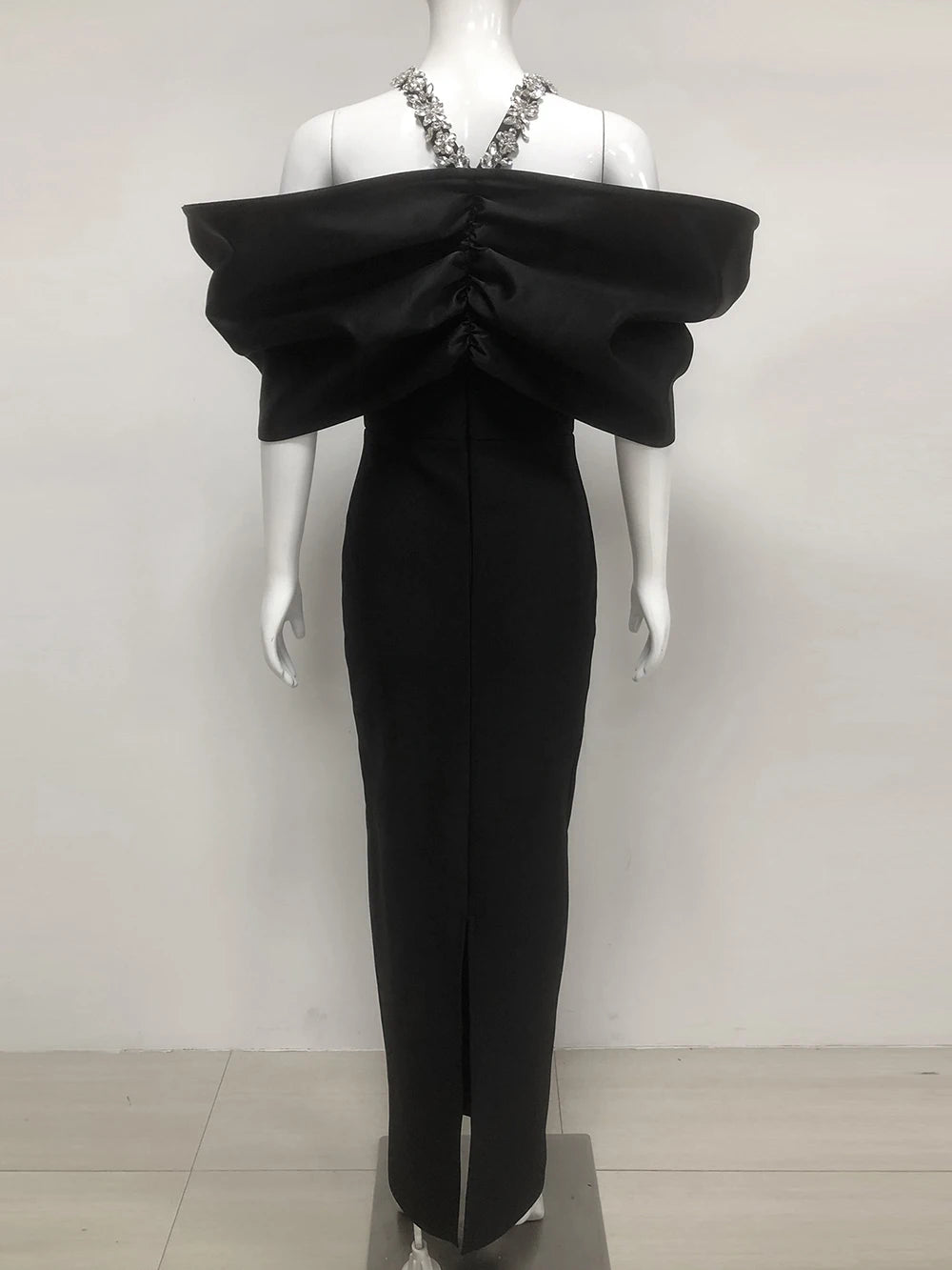 Sexy Off Shoulder Diamond Elegant Celebrity Evening Cocktail Tight Bandage Long Dress Women'S Spaghetti Strap Party Gowns