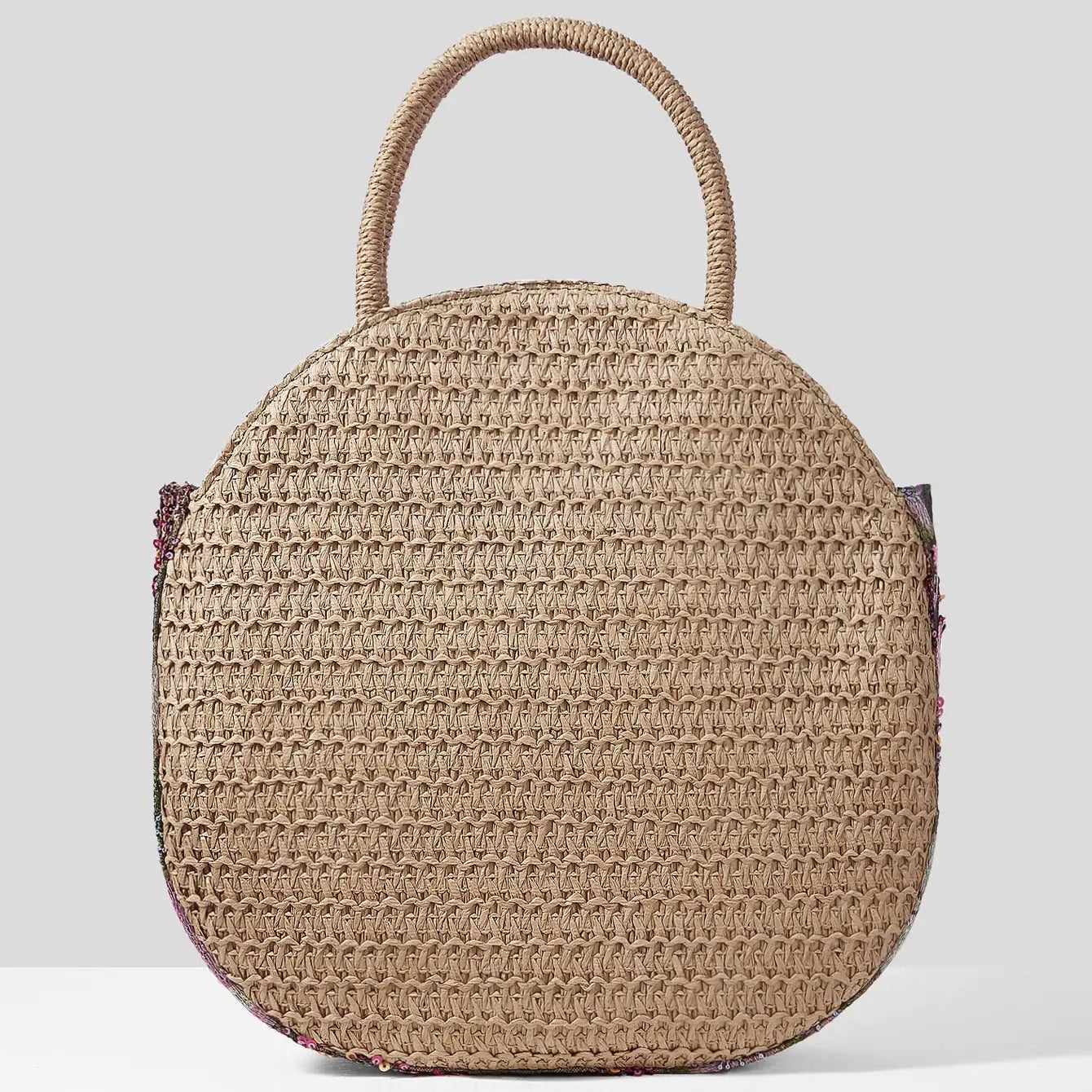 Women' Handbag Sequins Flower Round Straw Braid Large Capacity Tote Bag