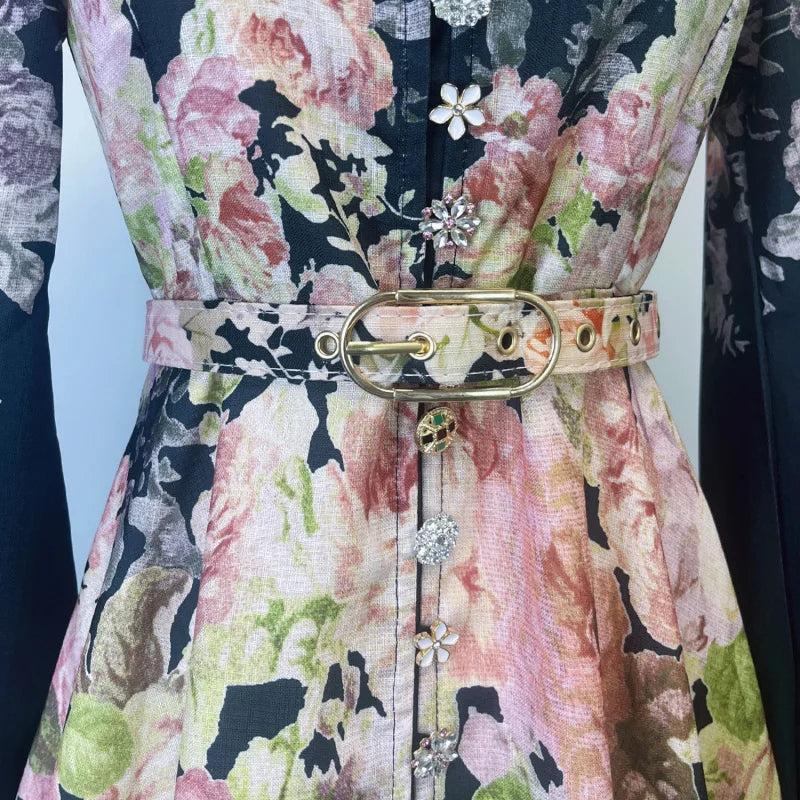 Shot Spot Australian Design Single-Breasted Sleeve Cotton Linen Spring And Summer Midi Dress With Bel