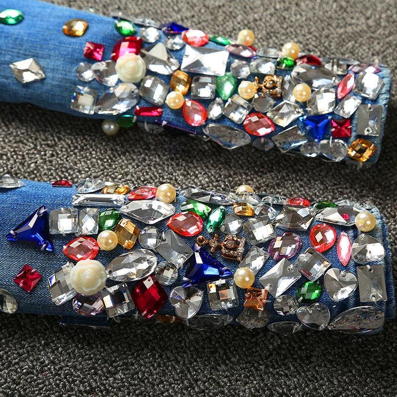 Color Stone Skinny Jean Pencil Pants Woman High Waist Spring Streetwear Blue Color Block Sexy Stretch Denim Trousers Jeans