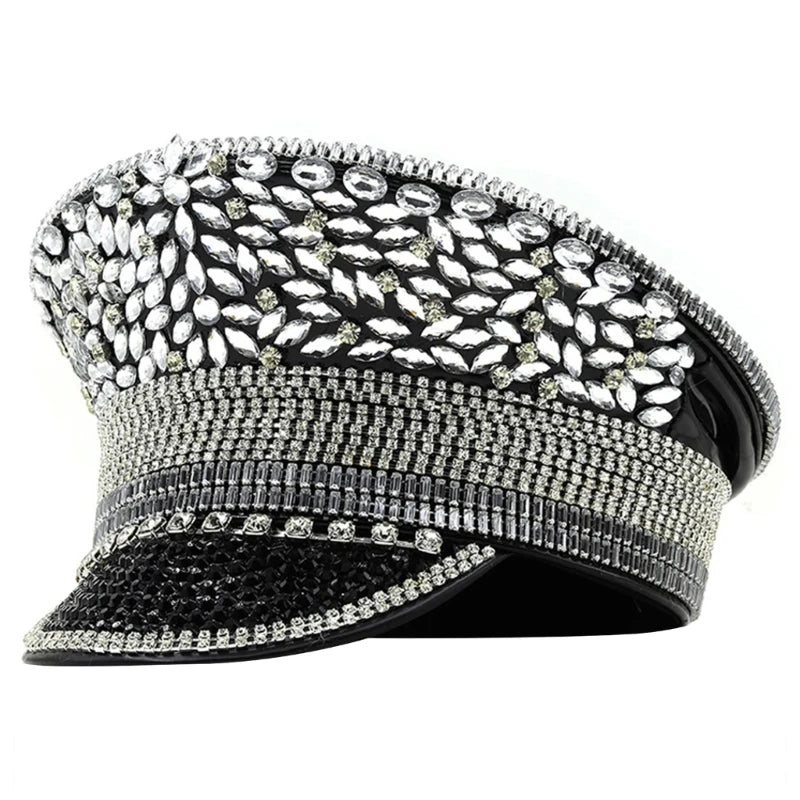 Rhinestones Bridal Hat for Wedding Glittering Fedora Sequin Hat Novelty-Party Hat Holiday Captain Hat for Bridal Shower 56 60cm 11