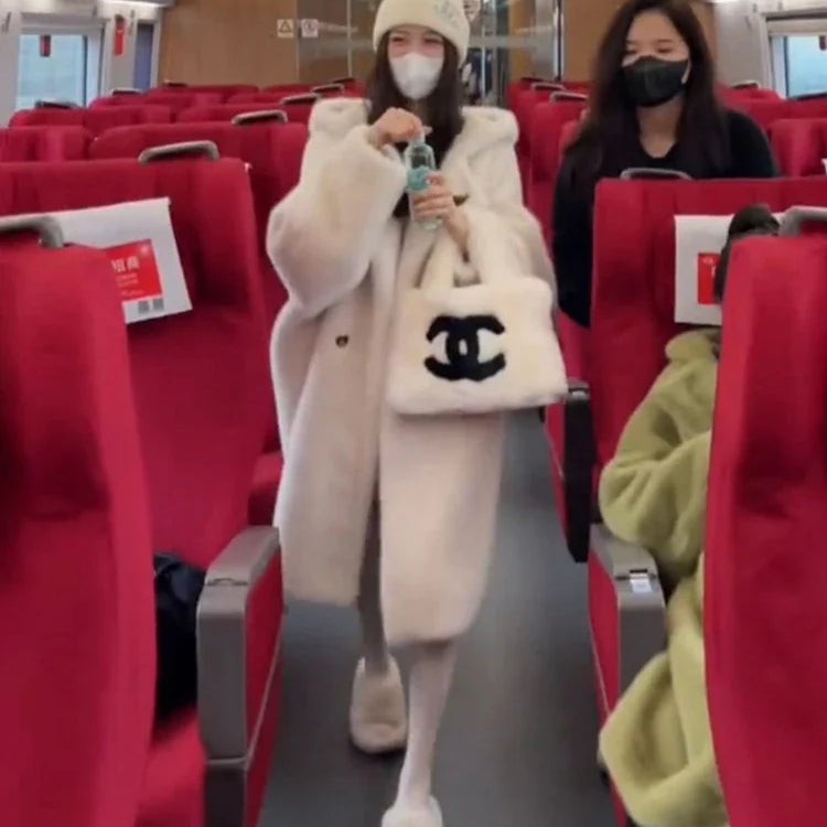 Winter High Quality Long Oversized White Thick Warm Teddy Bear Coat Women with Hood Loose Casual Korean Fashion 2023