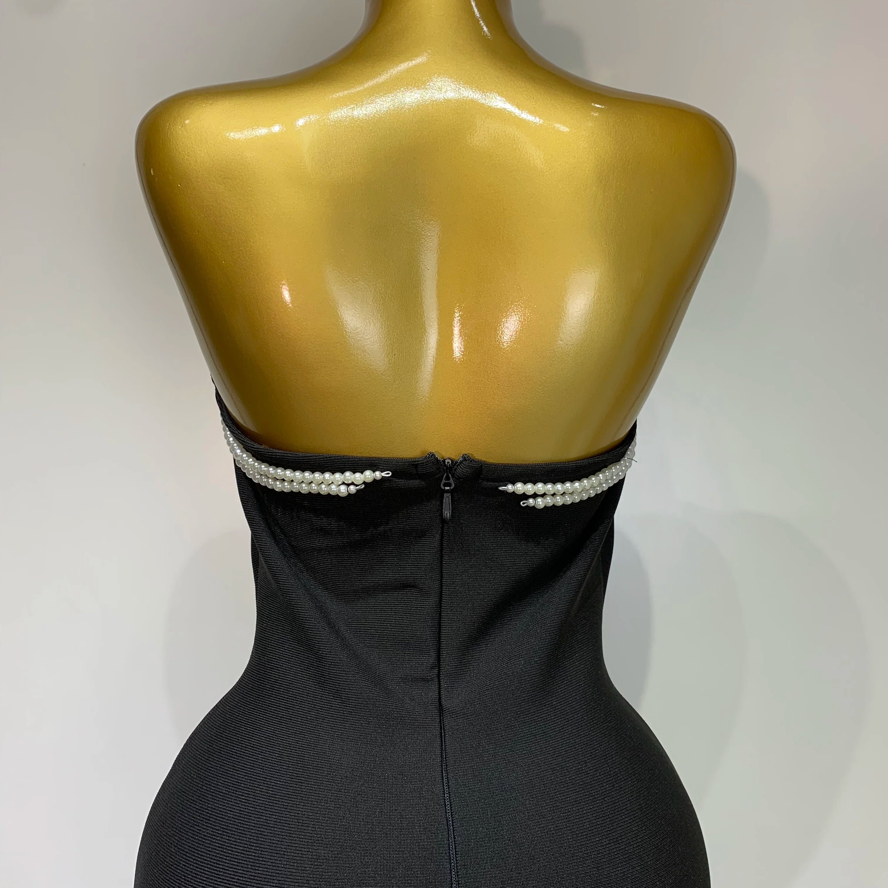 Women Sexy Backless Strapless Black Beading Long Bandage Bodycon Dress 2025 Celebrity Elegant Evening Luxury Birthday Dresses