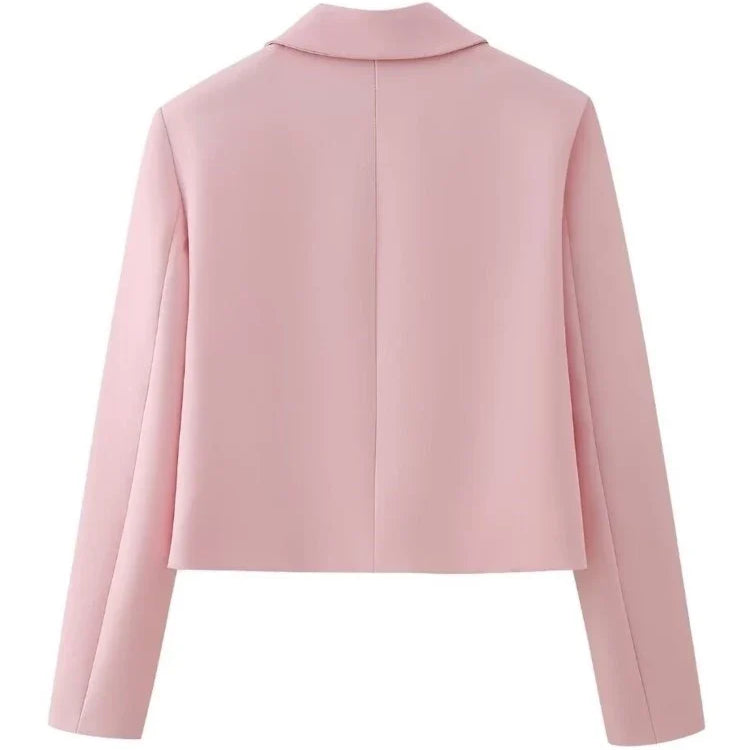 TRAF Spring Elegant Women Pink Y2K Short Blazer Metal Flower Button Long Sleeve Female Suit Jacket Turn Down Collar Tops