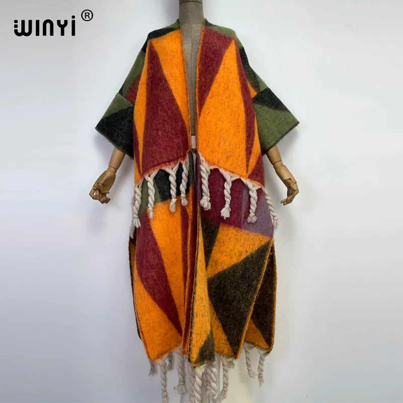 Winter Women tassel Cardigan coat Loose Christmas dress robe longue Thick Warm free size Middle East Female Kaftan 13 One Size