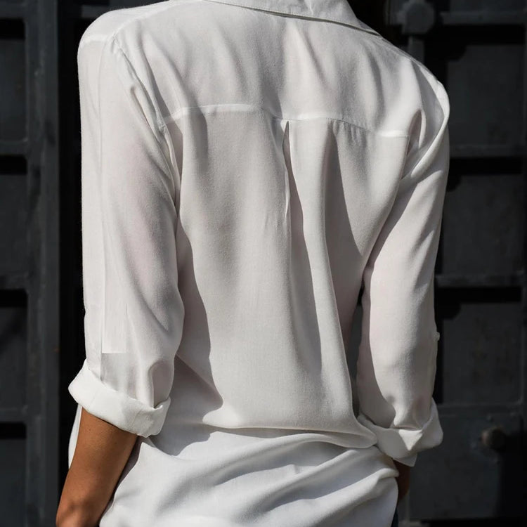 Women Elegant Solid Lapel Chiffon Blouse Casual Long Sleeve Loose Shirt Office Lady Oversized Top Vintage Harajuku Tunics Blusas