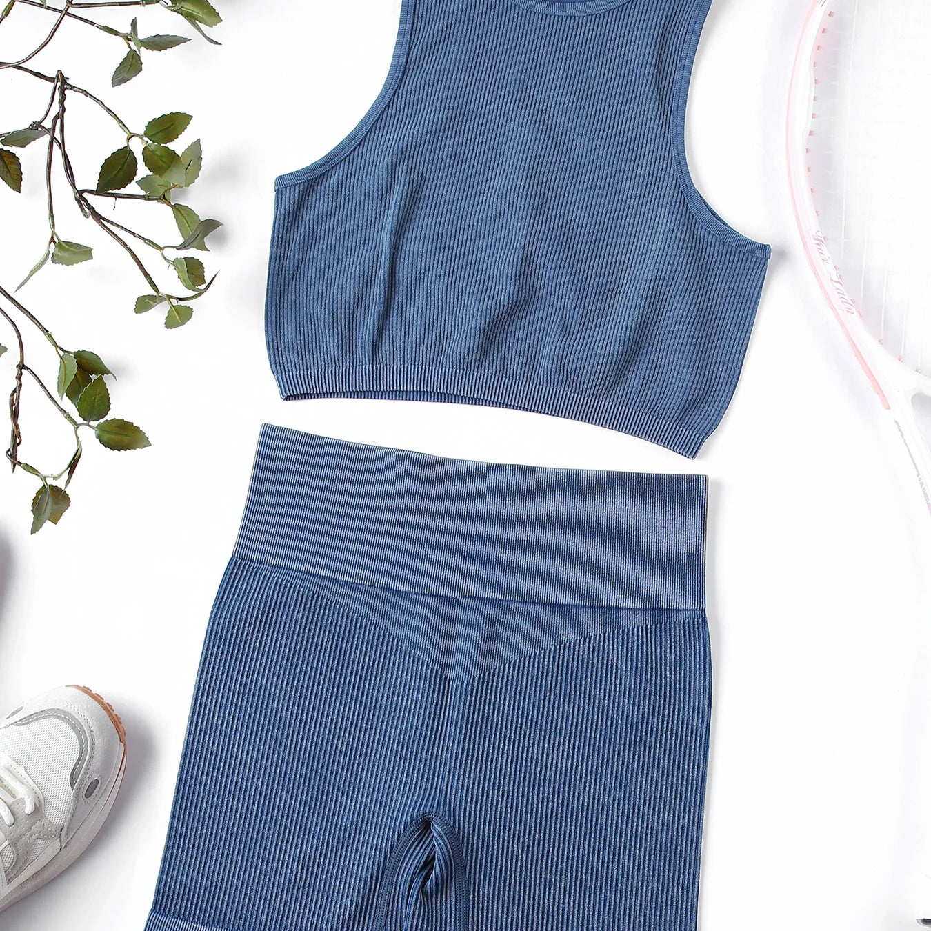 SALSPOR Wash Fitness Summer Sport Outfit for Woman High Waist Stretch Yoga Gym Set Women Activewear Running Outdoors Shorts Sets Navy Blue